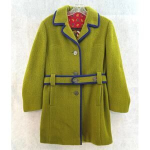 Loden Coat Original Imported Size 6 Coat Belted Button Up West Germany Green Vtg